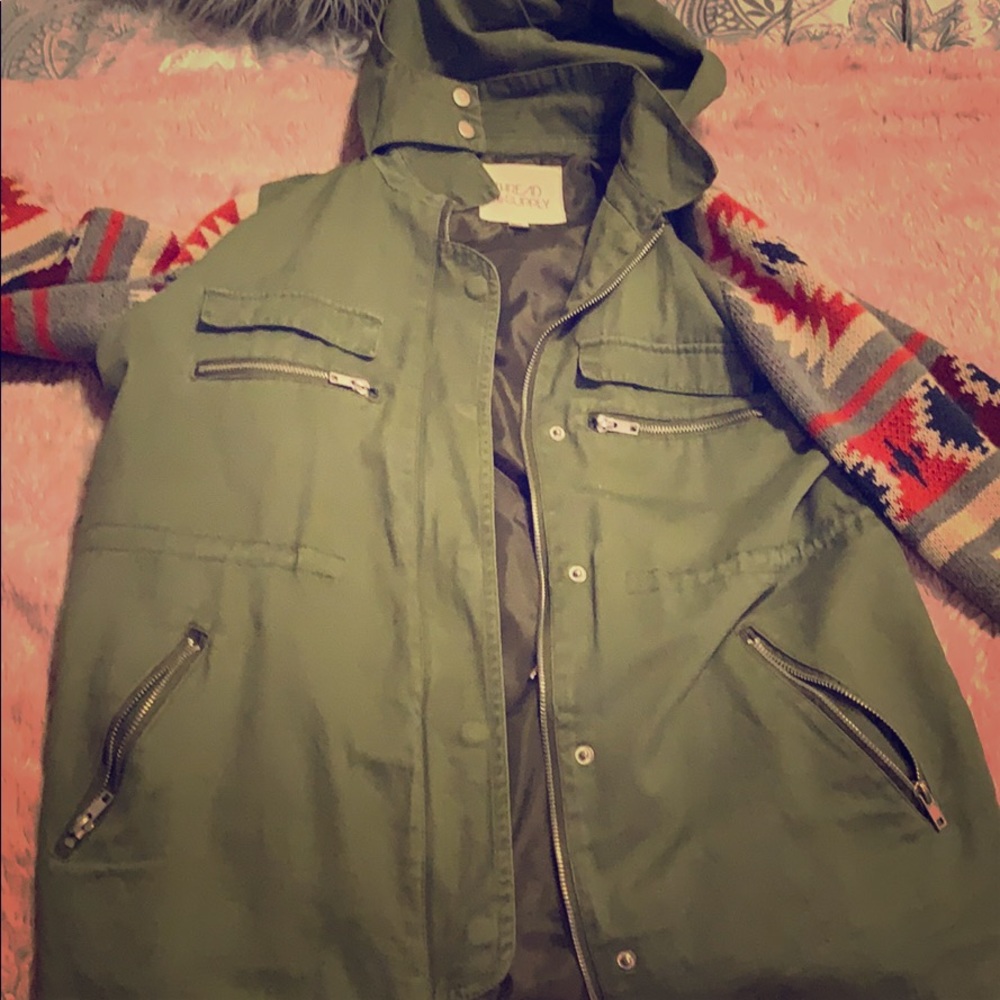 Military style coat w/ hood. Perfect for spring!
